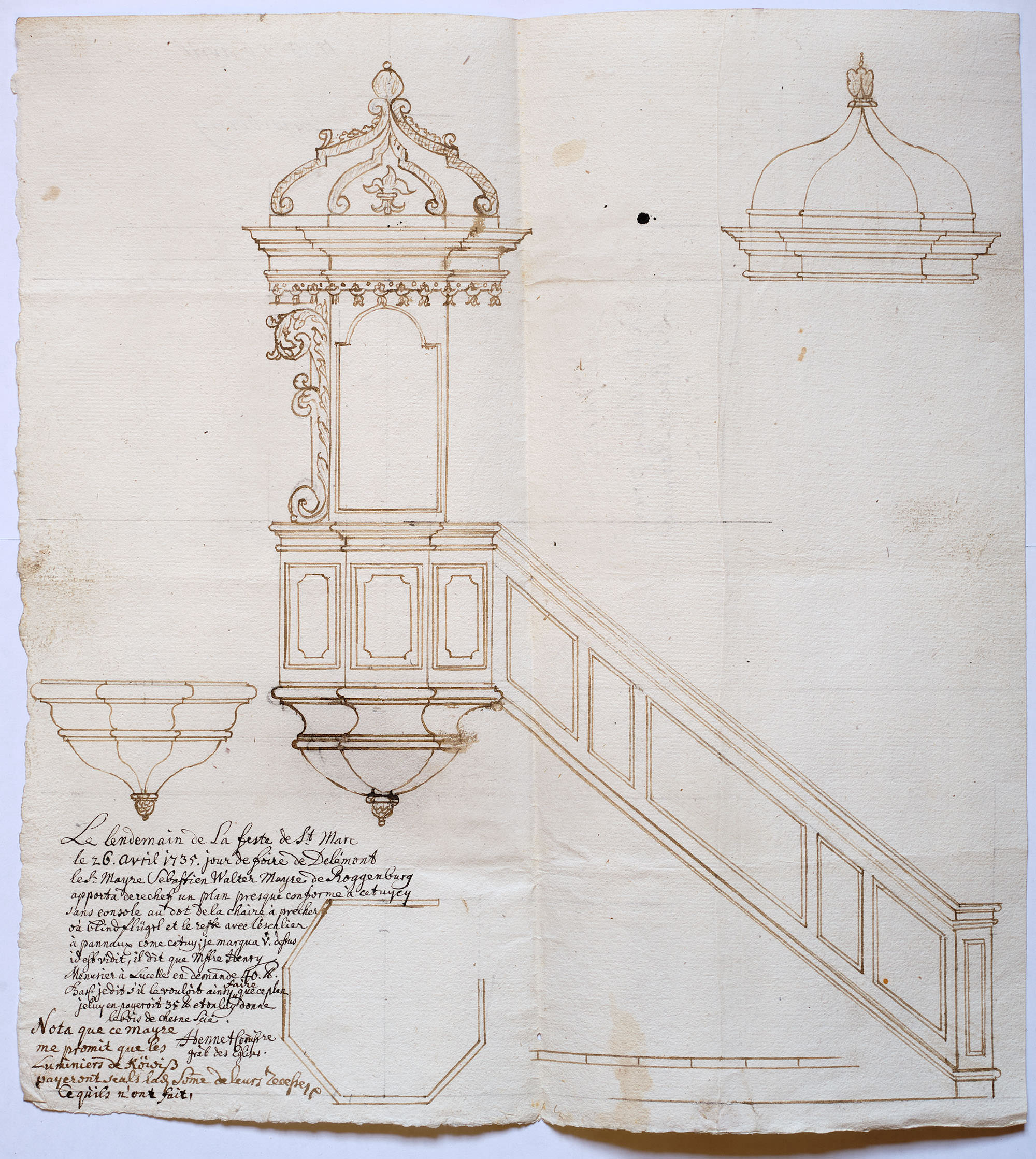 Roggenburg, Grund- und Aufriss einer Kanzel